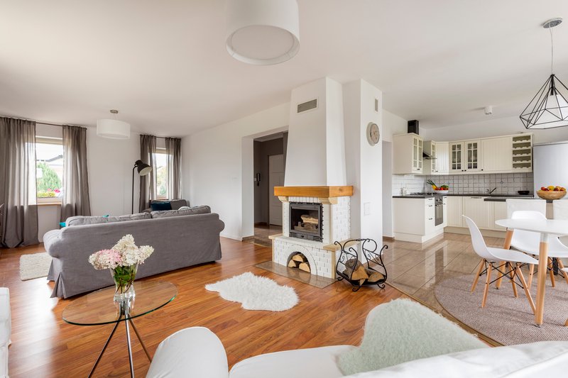 Calle Pedregal Colonia los Robles sala amplia con chimena